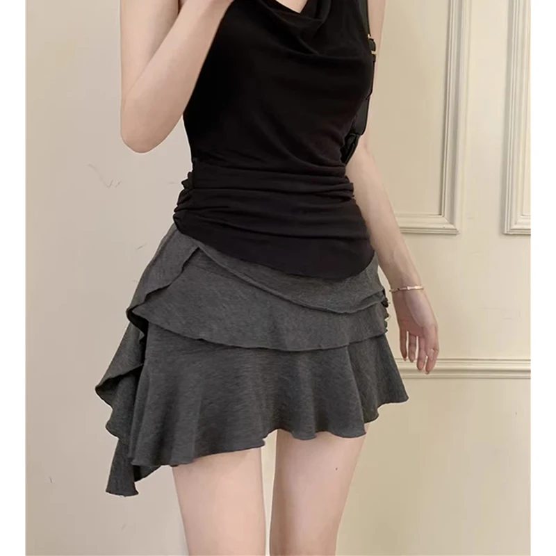 

Y2K Irregular Mini Skirt Women Streetwear Black Ruffles Pleated Skirts Summer Korean Fashion High Waist Casual A Line Skirt New