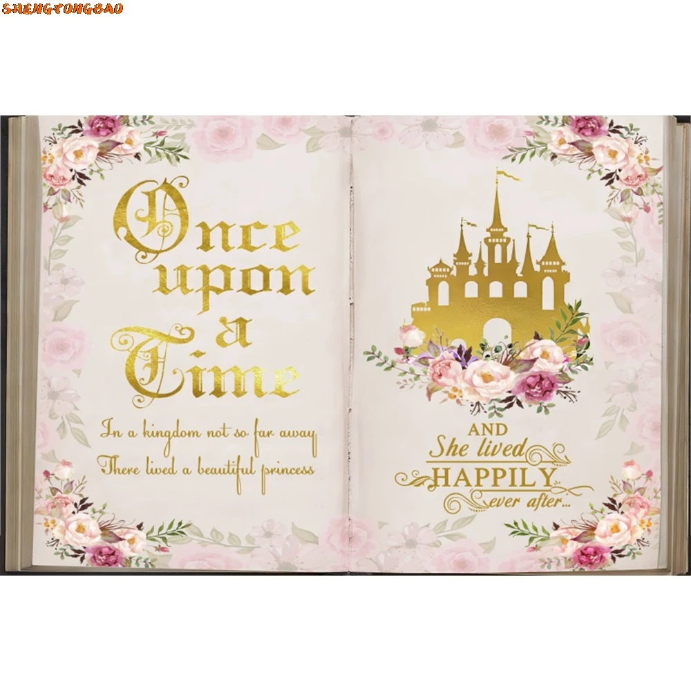 Bajkowe książki fotografia tło dawno temu zamek kwiat ślub dziewczyna księżniczka dekoracje na przyjęcie urodzinowe zdjęcie tła