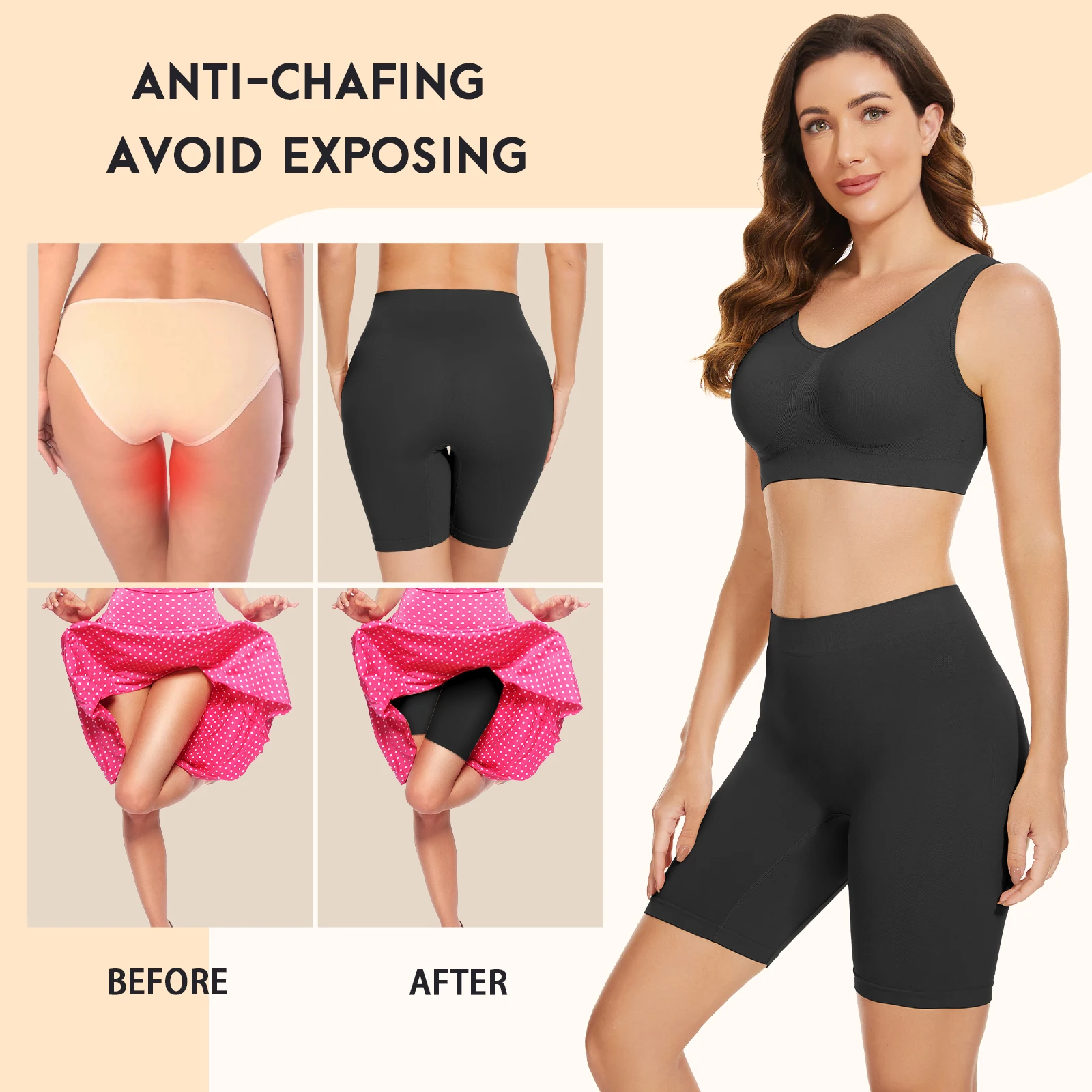 Slip Shorts for Women Long Boxer Briefs Anti Chafing Panties Seamless Smooth Workout Yoga Bike Safety Shorts for Under Dresses