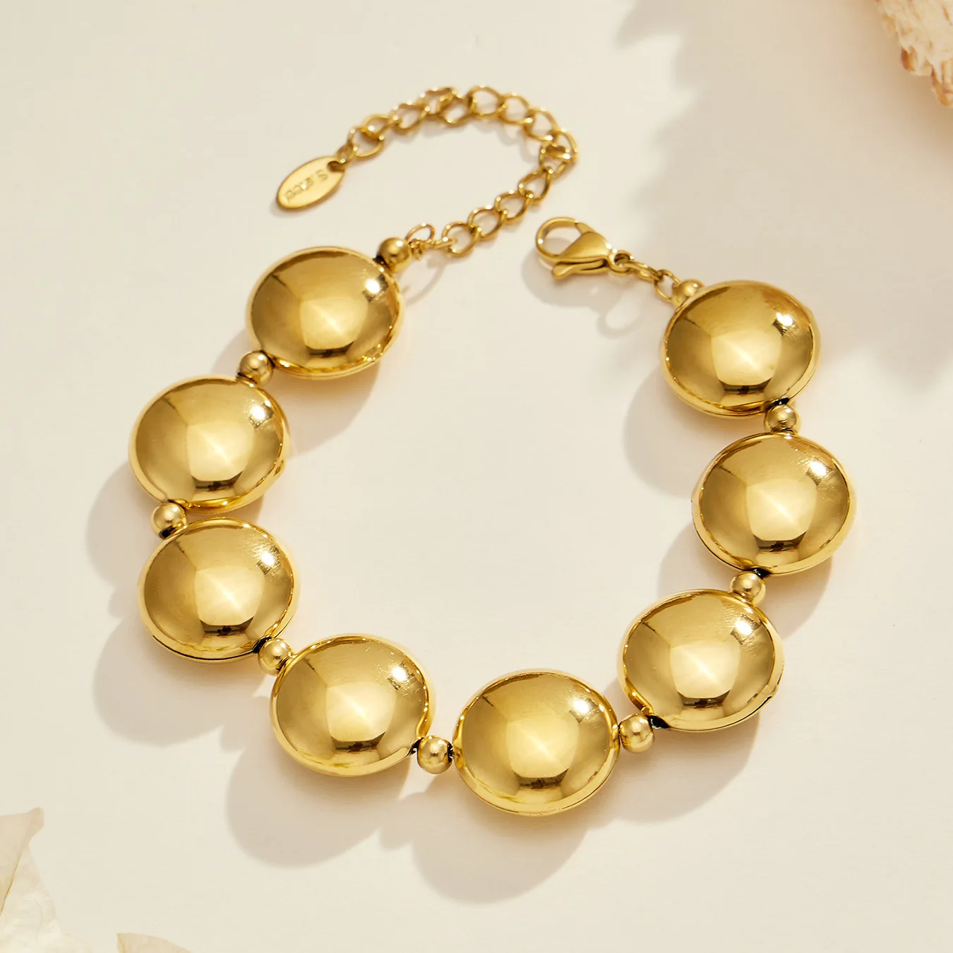 Chunky Runde Scheiben-Perlenkette und Armband, 18K Vergoldetes Edelstahl-Schmuckset für Damen – Detail 10