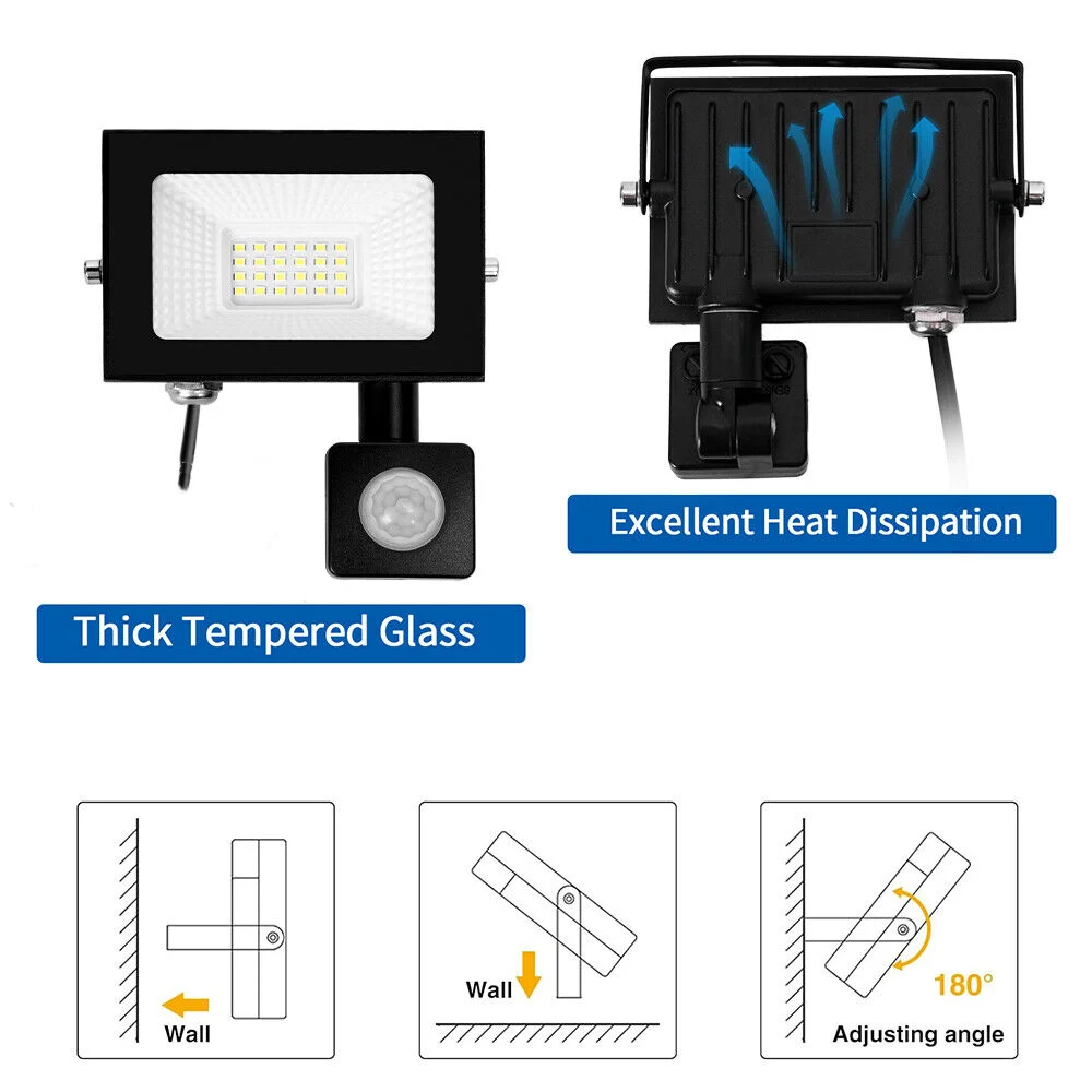 10W 20W 30W 50W 100W LED Floodlight Motion Sensor Security Garden Light Outdoor PIR Flood Light RGB Floodlight Changing Color