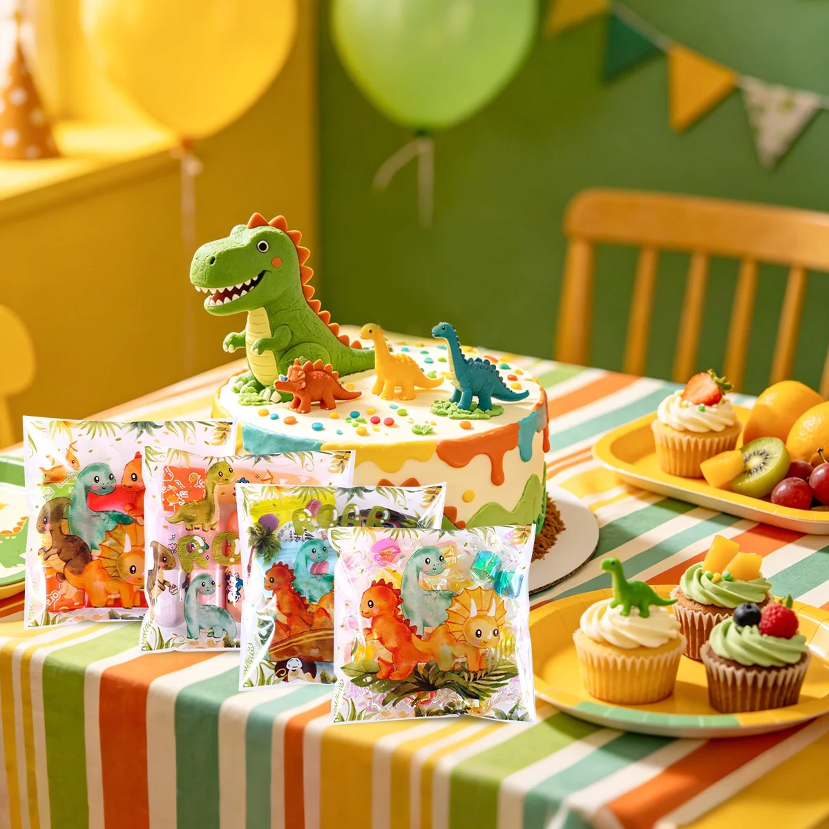 50/100 Stück Dschungel-Dinosaurier Geschenktüten mit Siegelverschluss, Dino-Zellophan-Beutel für Erste-Geburtstags-Party-Dekoration – Detail 7