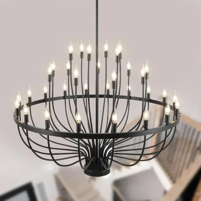 Peonacy Farmhouse Chandeliers Rustic Round Candle Modern Chandeliers for Dining Room High Ceiling Living Room Hallway Entry