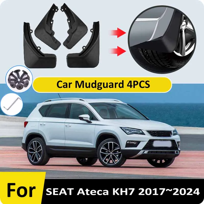 Para SEAT Ateca KH7 2017 ~ 2024 4 Uds juego trasero protectores contra salpicaduras guardabarros delantero trasero guardabarros cubierta guardabarros parte accesorios de coche