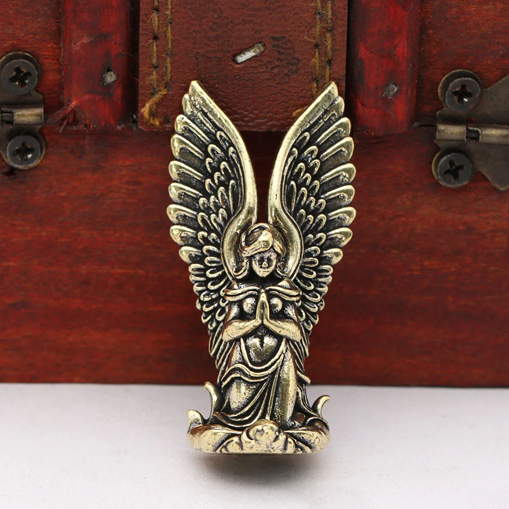 Brass Goddess Guardian Angel Small Statue Characters Miniatures Figurines Desk Decoration Crafts Home Decor Ornament Accessories