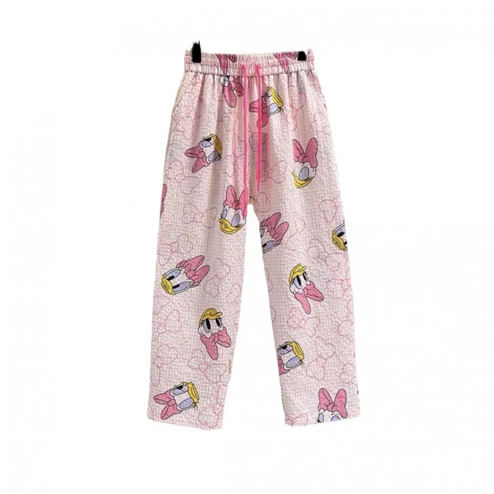 Disney Anime Daisy Duck Pajama Pants Cartoon Cotton Sleeping Pants Pajama Trousers Thin Casual Home Pants Long Pants Gift