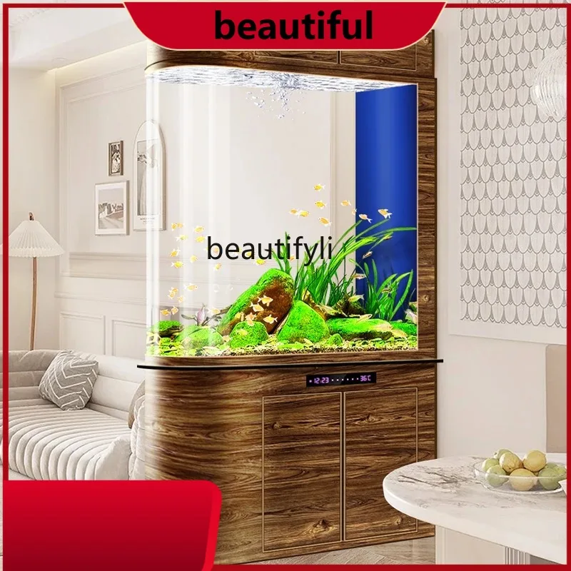 

Large screen fish tank, living room partition, household bottom filter integrated entrance aquarium hH