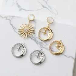 2pcs 12*19mm 14k Gold Plated Moon Stars Pendant Brass Charms for Jewelry Making Diy Earrings Supplies Handmade Accessories