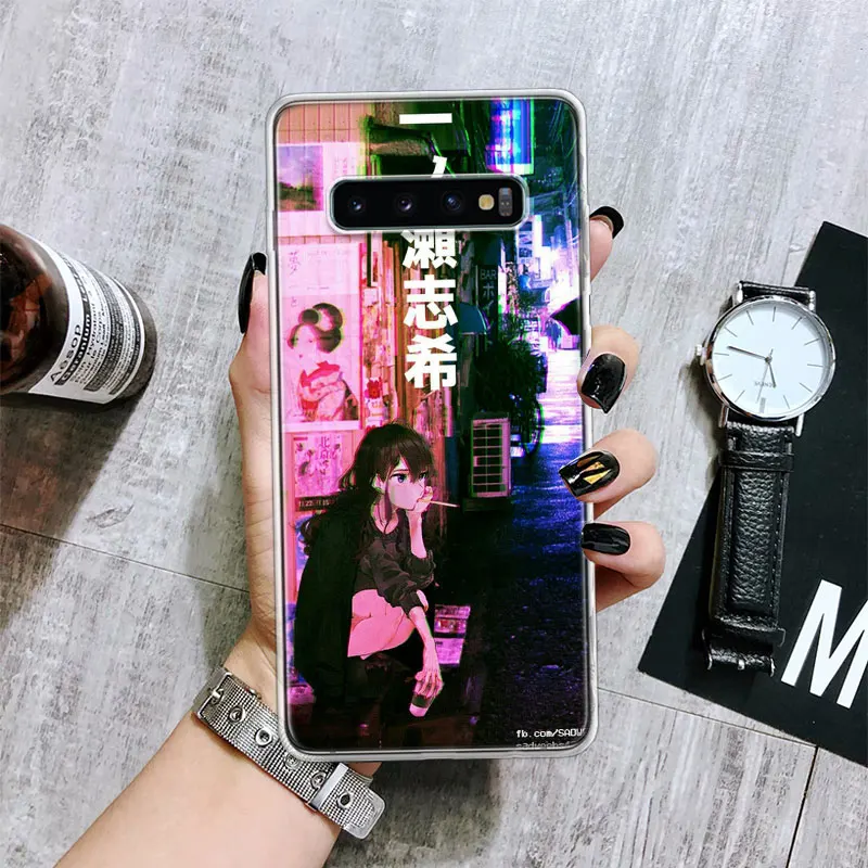 Anime Vaporwave Glitch Purple Transparent Soft Phone Case for Samsung Galaxy M21 M30S M31 M32 M52 Note 20 Ultra 10 Lite 9 8 J4 J