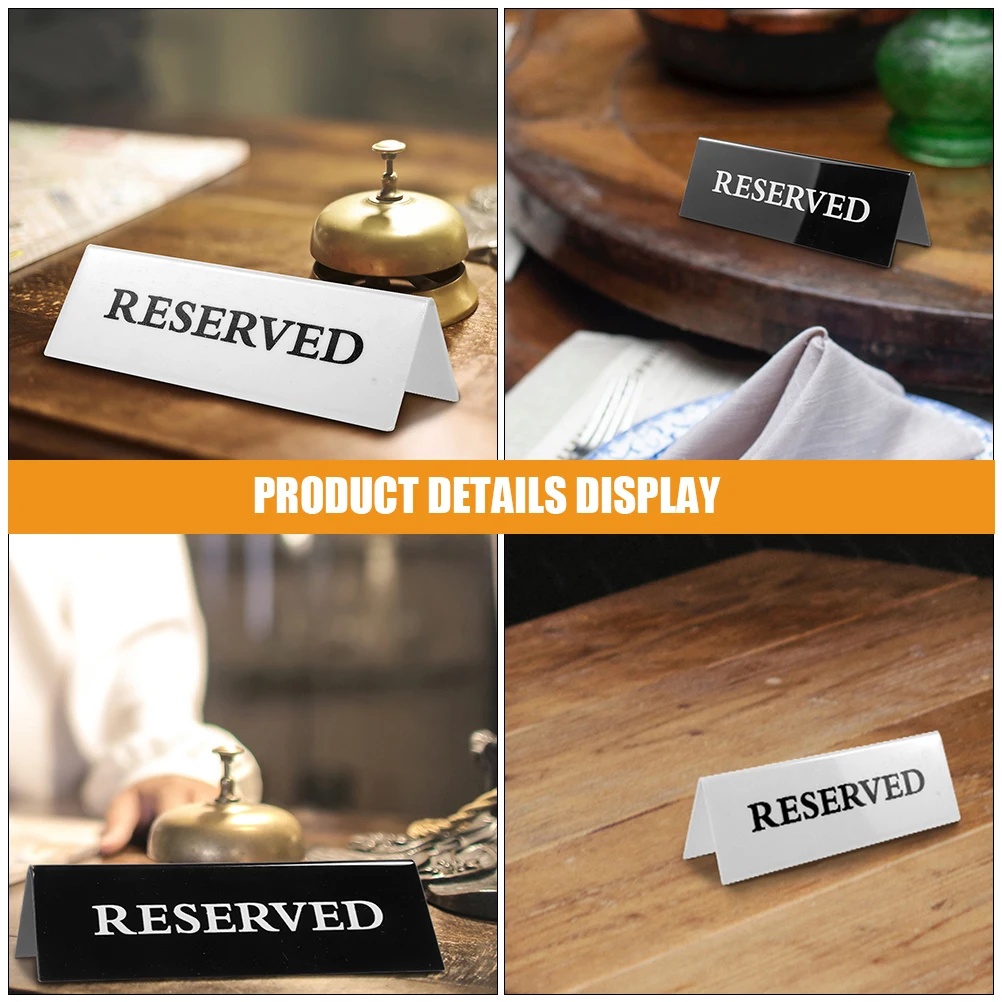 2Pcs Acrylic Reserved Signs 15x5cm Black White Triangle Card for Hotel Restaurant No Smoking Table Sign Events