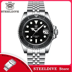 SD1953T New In STEELDIVE 300M Water Resistant NH35 Automatic Mens Dive Watch Reloj Black Ceramic Bezel With Embossed Markers