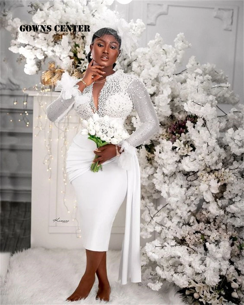 Remarkable Aso Ebi Wedding Dresses For Brides 2025 Mermaid Long Sleeves Beaded Pearls Ruched African Bridal Dress Customized