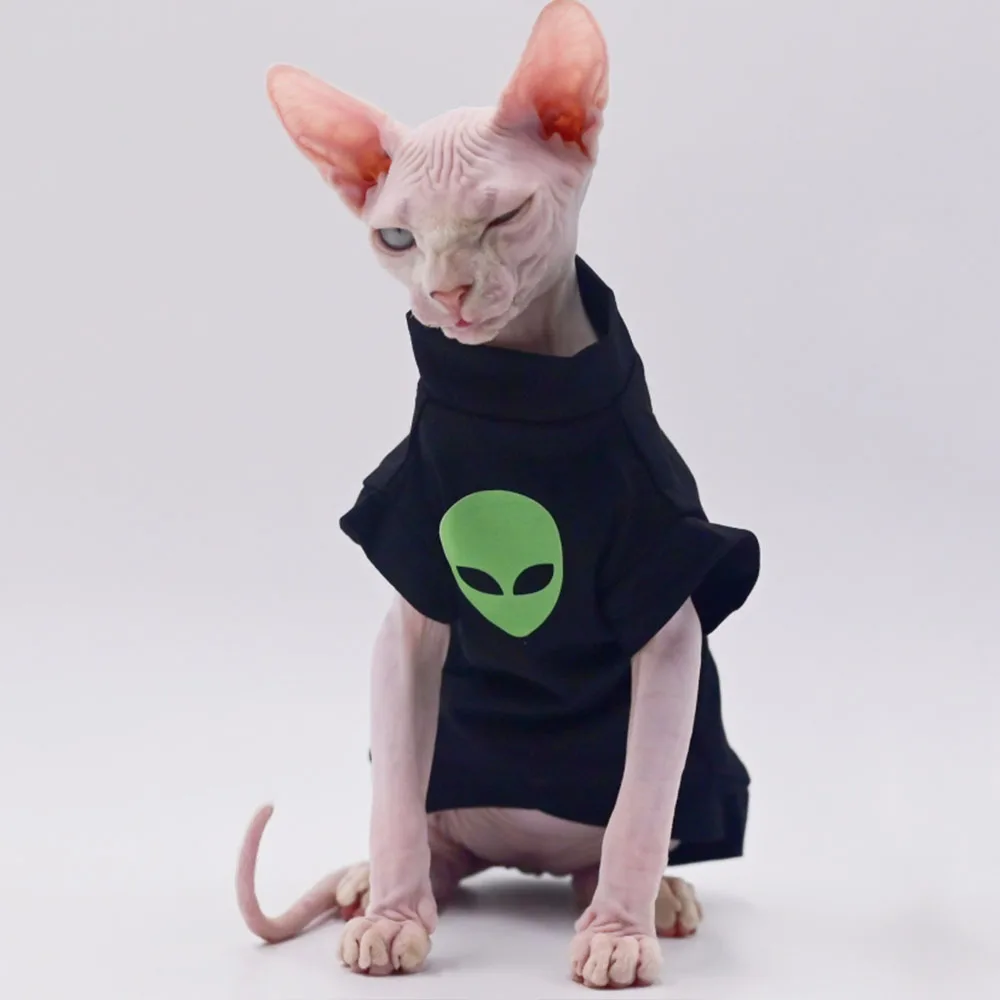 Cat Clothes for Sphynx Fashion Black Cotton Coat for Cat Striped Winter T-shirt For Devon Rex Soft cotton T-shirt Cat costume