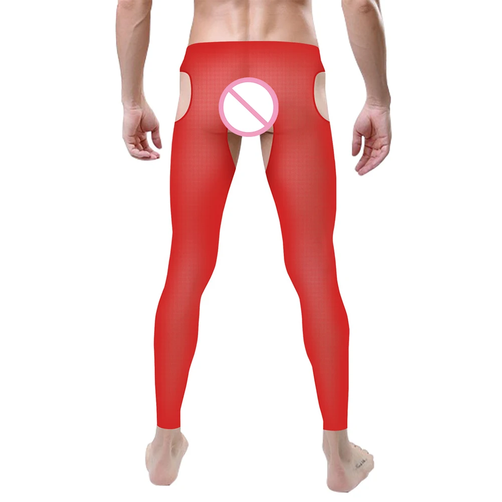 Herren elastische lange Unterhosen sexy transparente Mesh hohle Unterwäsche enge Legging Hosen Strumpfhosen Dessous ultra dünne transparente Hosen