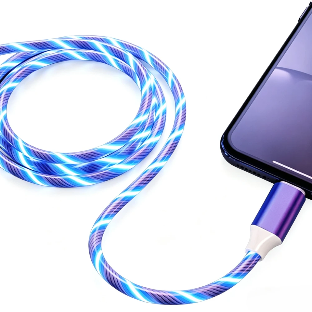 1M Glowing Charge Cable Mobile Phone USB Type C LED Light Charger Fast Charging Cables For Samsung Xiaomi iPhone Charge Wire