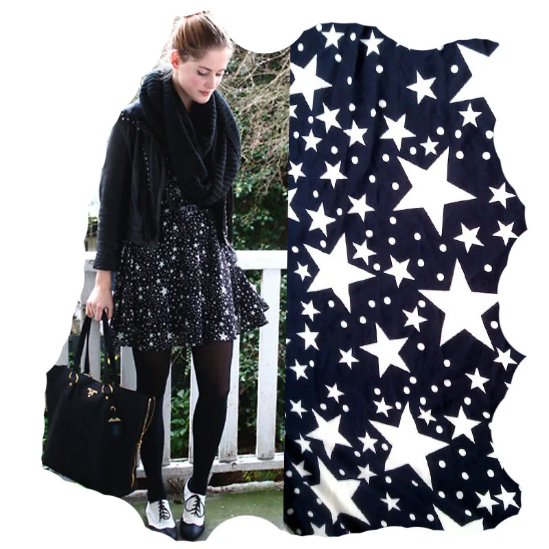 Fabric Flowers Stars Textile Fabric Meter Yard Clothes Patchwork Drapery Super White Spot Star Dark Royal Blue Dress For Sewing