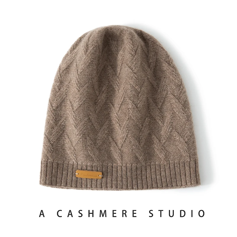 Women Hats Winter New 100% Cashmere Knitted Headgears Soft Warm Hat Outdoor Casual Thicken Solid Girl Cap High Quality Lady Cap