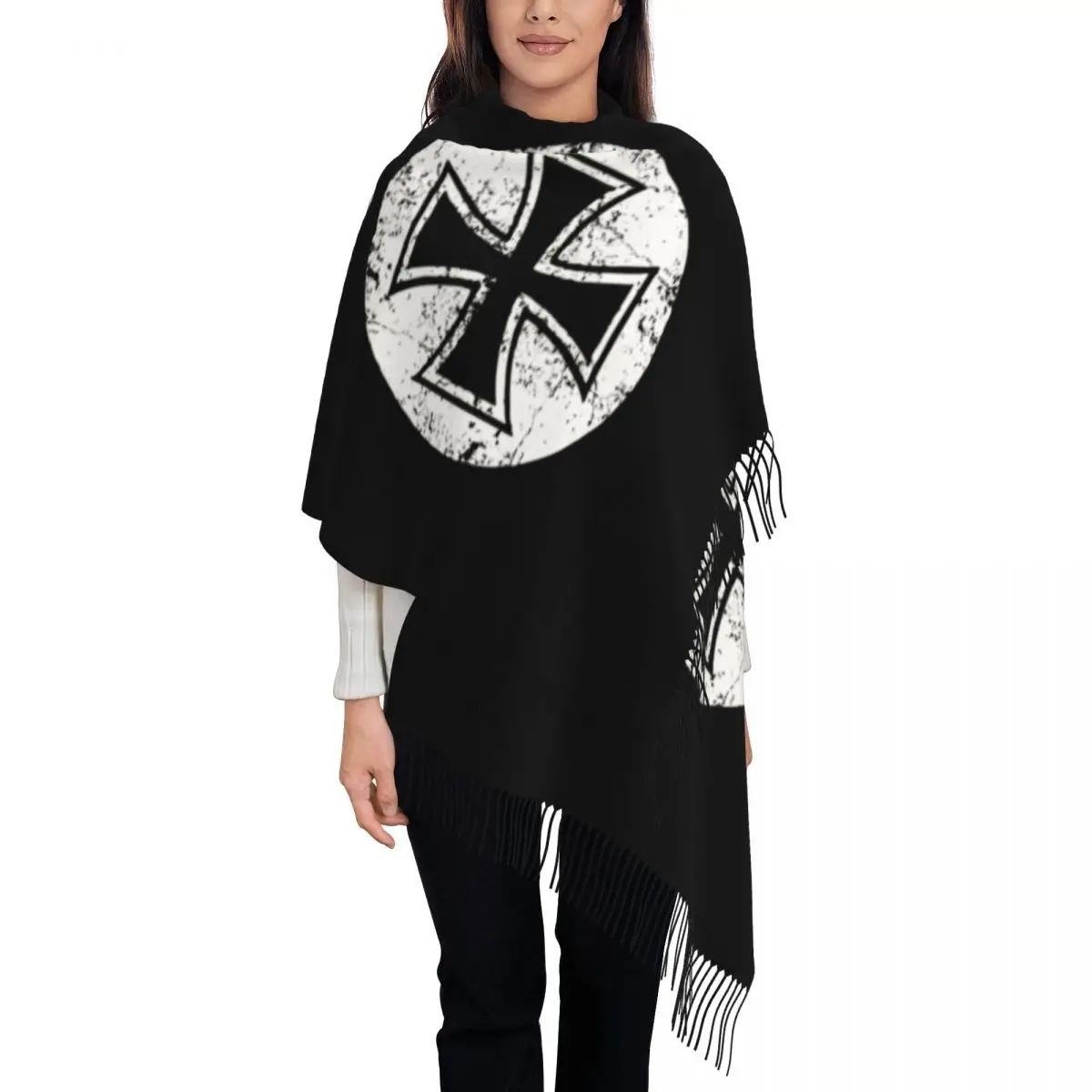 German Iron Cross Templar Knight Shawl Wraps Womens Winter Warm Large Soft Scarf Germany Flag Pashminas Shawl Scarves