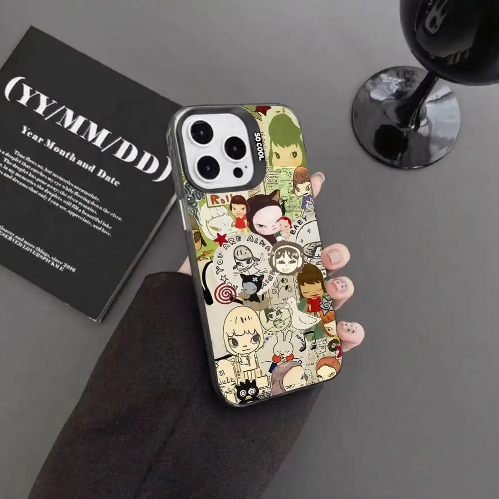 حافظة هاتف لطيفة Y-Yoshitomo Nara حافظة هاتف أرضية رائعة لهاتف آيفون 16 12 13 14 15 11 ماكس برو بلس ليزر IMD لون شل #4