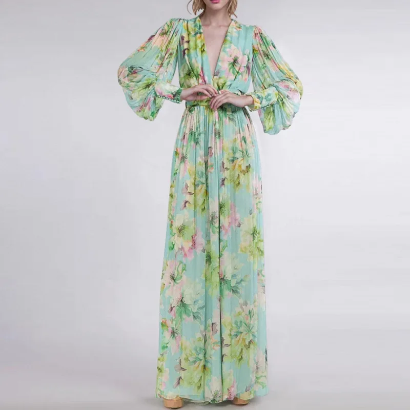 Imprimé fleuri longue Sve Lantern Sve Dr femme Midi V Ne Dr Ele une ligne jupe Maxi Dr été 2025