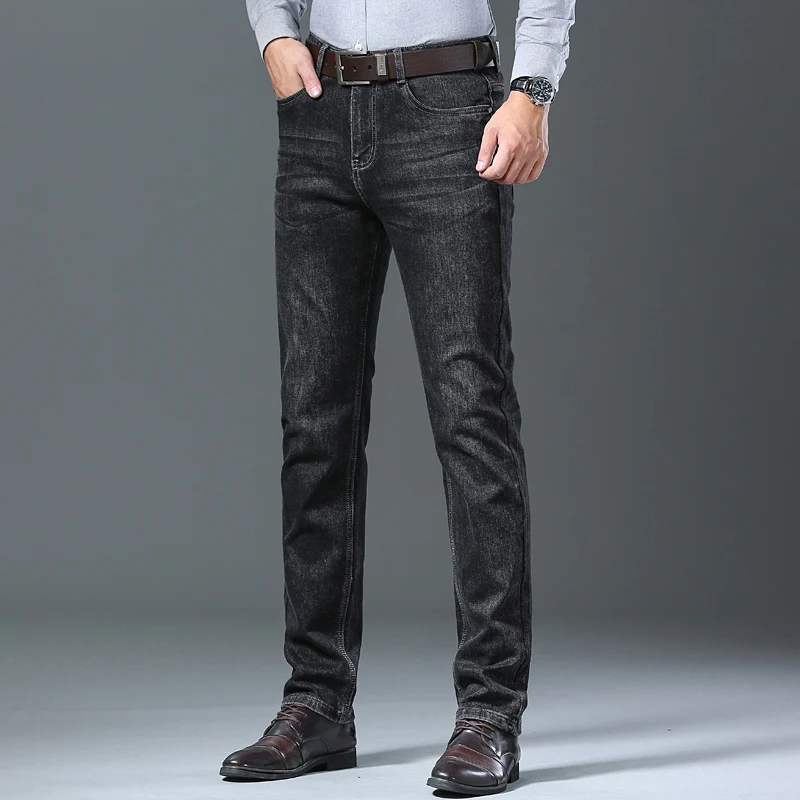 بنطال رجالي أسود فضفاض مستقيم الساق كاجوال ، جينز سميك ، بنطال دينيم ، طراز كلاسيكي ، تمدد ، عمل ، خريف ، شتاء ، جديد ، #2