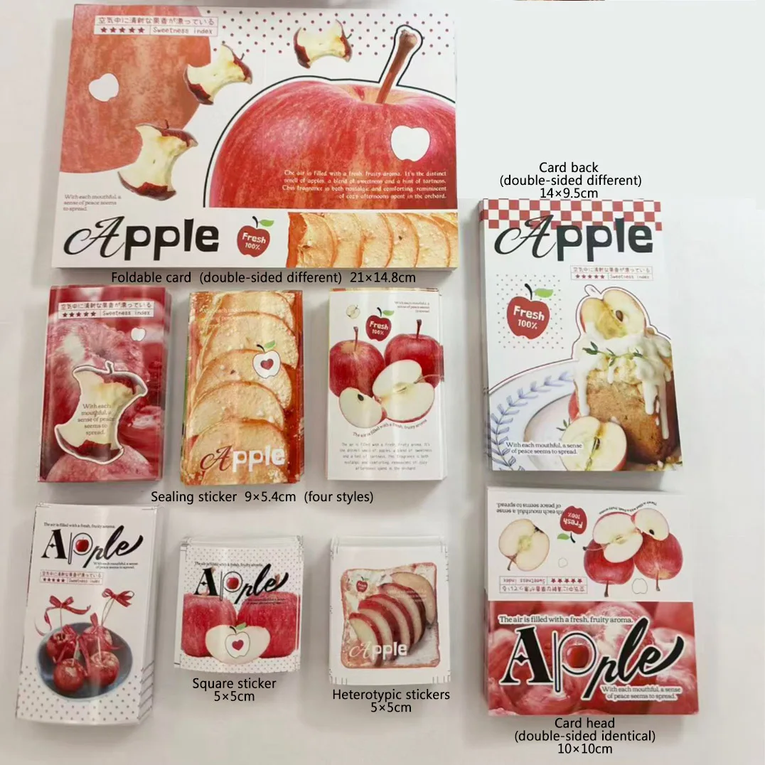 

45pcs-Stickers Greeting Card Folding Card Set-Red Apple Design-Used for DIY Packaging Decorating Anime,Kpop, Birthday Gifts
