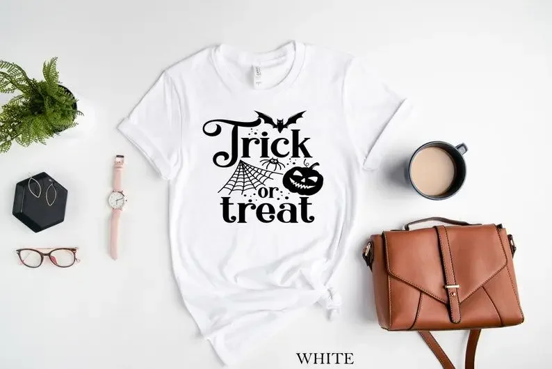 Trick or Treat Shirt , Trick-or-Treat  Halloween Trick or Treat 100% cotton Short Sleeve Top Tees O Neck 100% cotton goth y2k