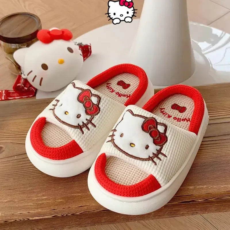 Kawaii Sanrio Hello Kitty Kuromi Keroppi Lniane kapcie Cartoon Home Shoes Non Slip Soft Cute Girl Birthday Gift For Girlfriend