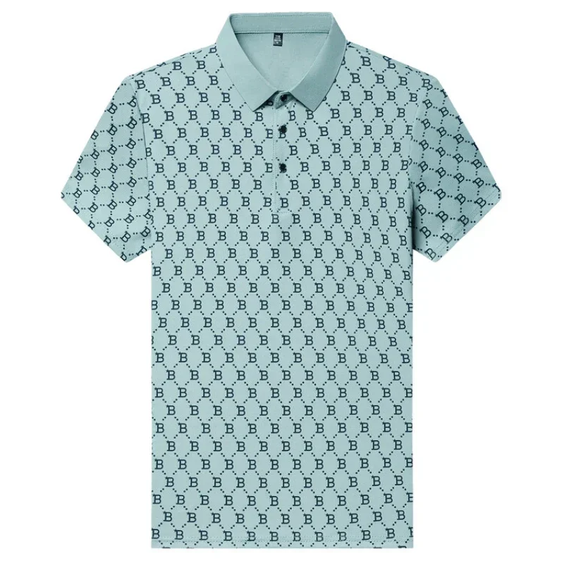 Camisa polo de manga curta masculina, carta high-end, casual, moda da moda, novo, verão