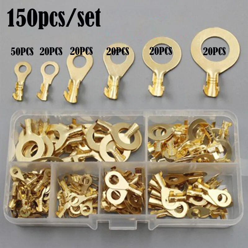 150PCS/set Round Terminal Block O-type Lugs Terminals Cold-Pressed Connector Copper Tab Wiring Nose Combination Set New