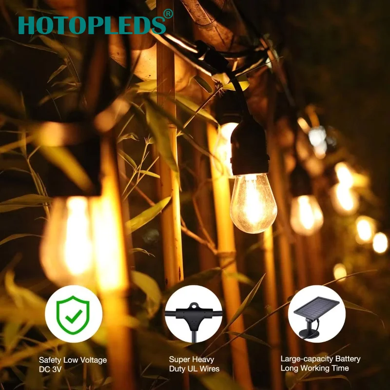 S14 Solar String Lights Outdoor Waterproof Retro Hanging Fairy Garlands For Garden Backyard Home Party Decorative Lights