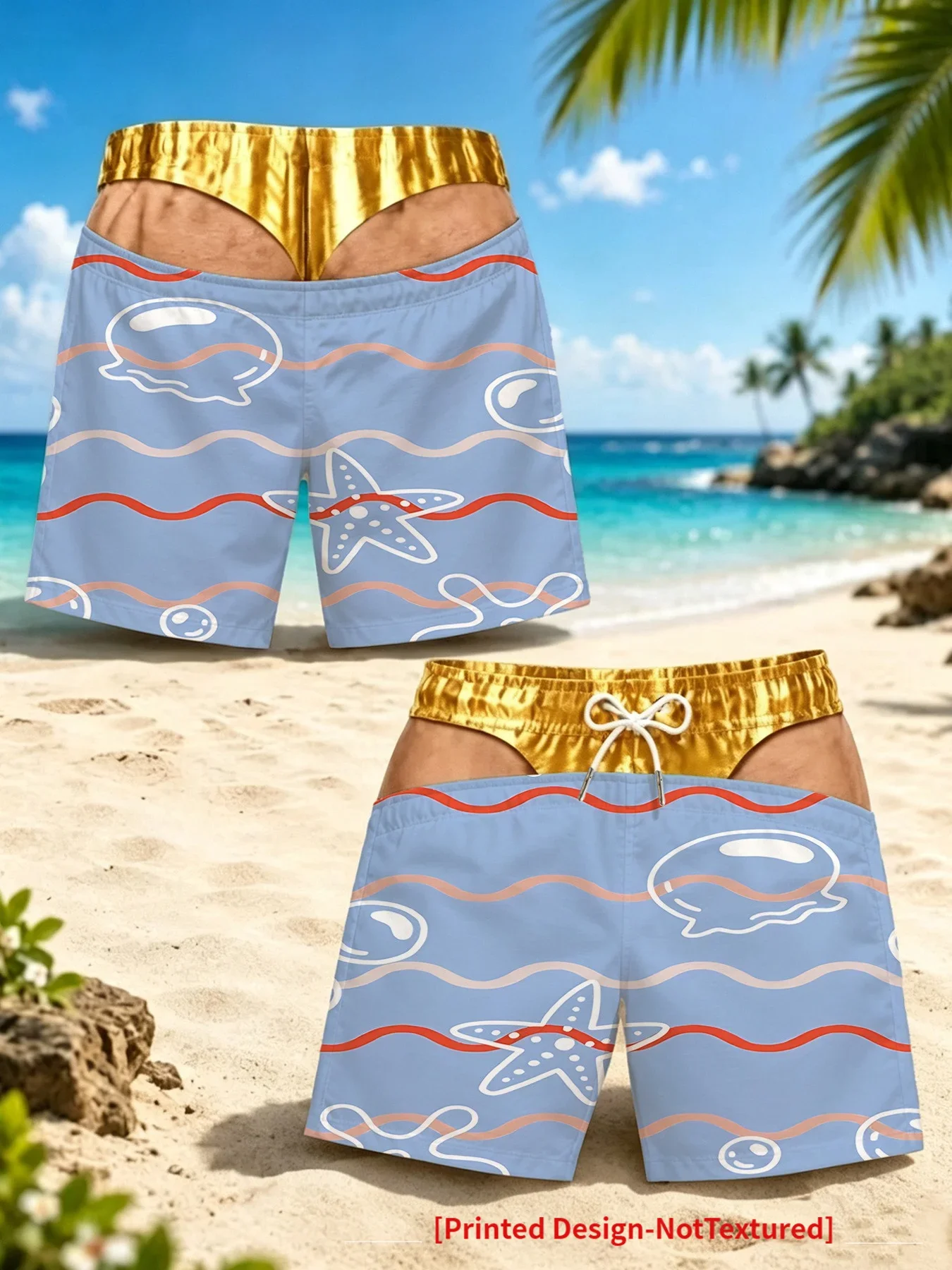 Funny 3D Print Vintage Conch Shell Marine Element Fake Hollow Out Visual Illusion Mens Summer Beach Party Swim Shorts