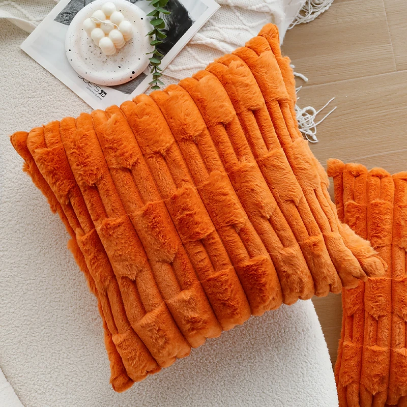 

CANIRICA Orange Cushion Cover Plush 30x50cm 45x45cm Home Winter Essential for Living Room Sofa Bedroom Super Soft Pillow Cover