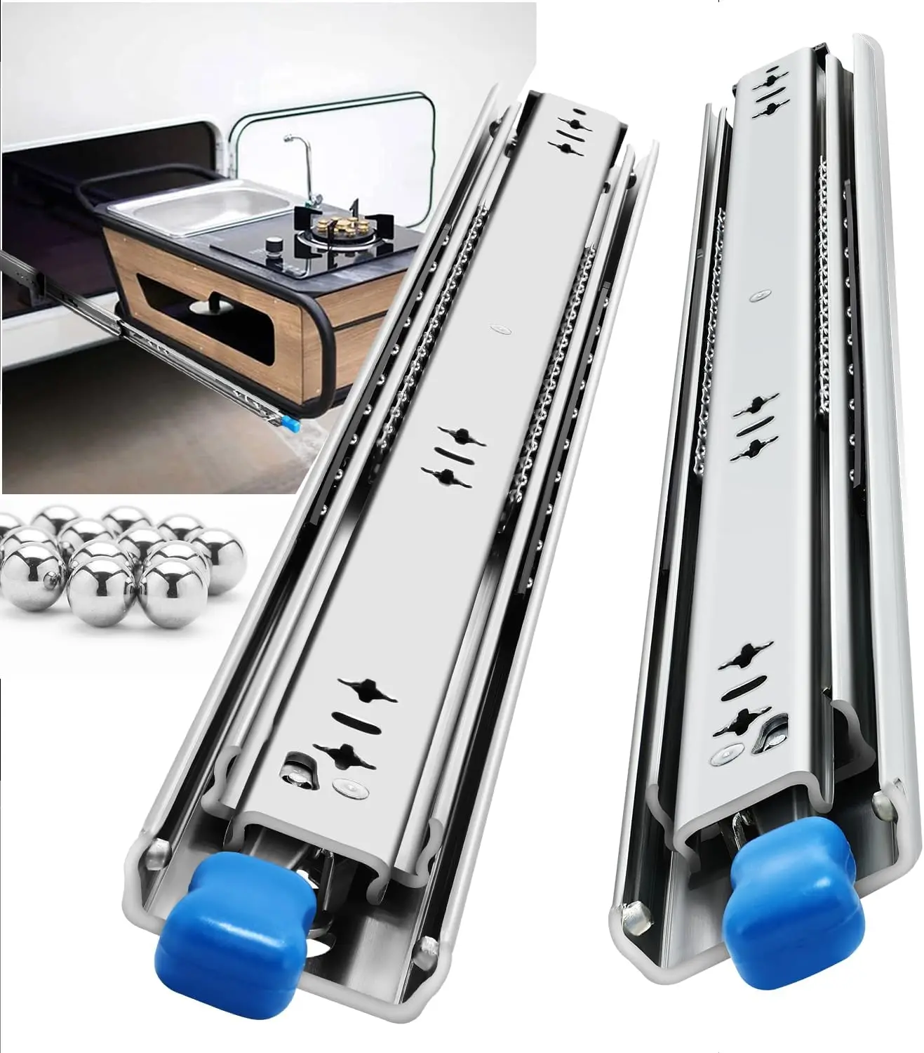 Manufactur 53mm Heavy Duty Drawer Slides Full Extension Lock Runners With/Without Lock Side Mount Ball Bearing Rails 500 Lb Load