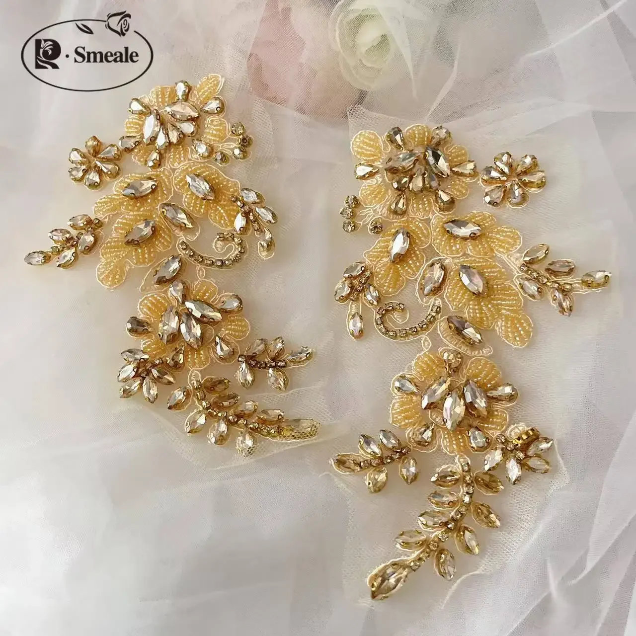 Handgenähte Strassblume für Hochzeitskleid, Strassmäntel, verspiegelte Schultern, DIY-Patch, Glasbohrer, funkelnde Blumen