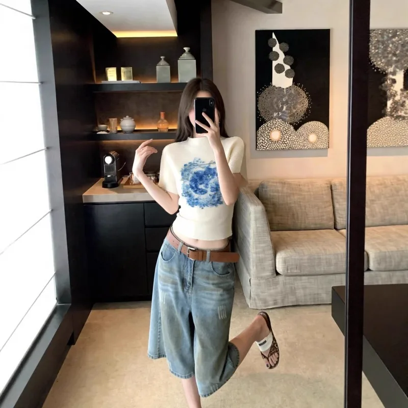 

Женская плиссированная футболка Miyake с принтом под кукурузу, летняя, тонкая, элегантная, универсальная, приталенная, с воротником, с оригинальным принтом, модель 2026 года, маленький размер