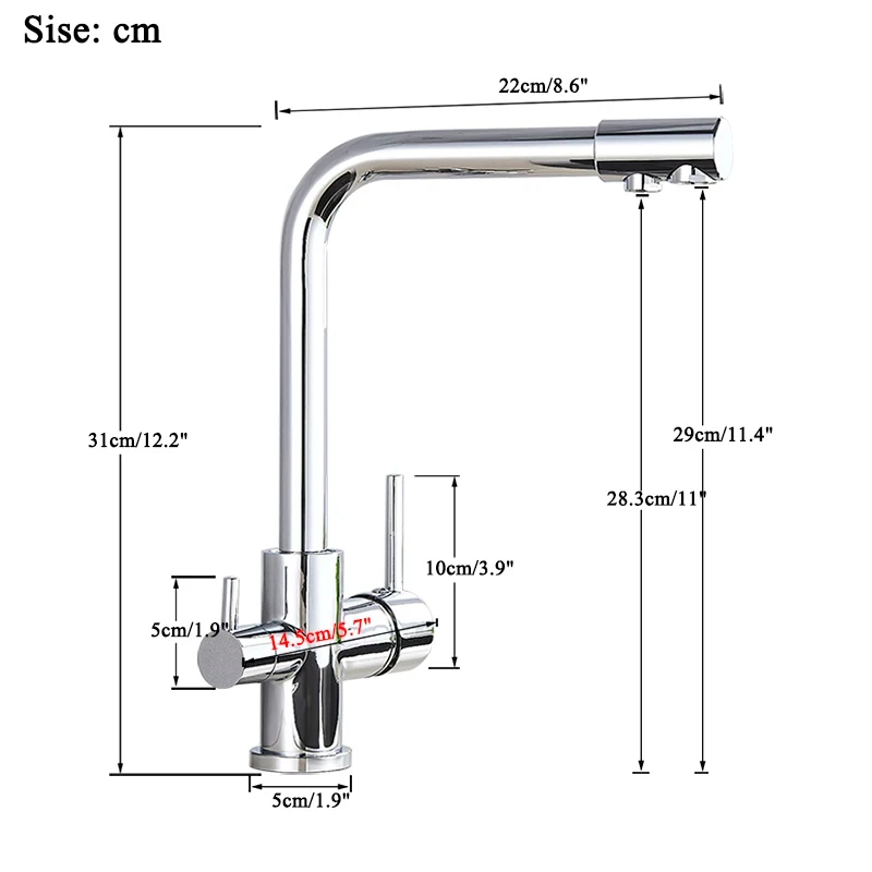 2025 New Chrome Pure Water Kitchen Faucet Pure Water Filter Crane Double Handle Hot and Cold Water Mixing Faucet image 6