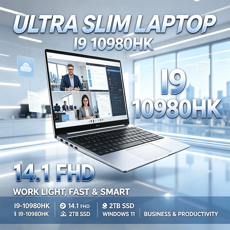 Notebook Ultra Fino de 14,1 Polegadas 120Hz FHD IPS Intel i9-10980HK 32GB 2TB Teclado Retroiluminado Laptop de Longa Duração para Negócios