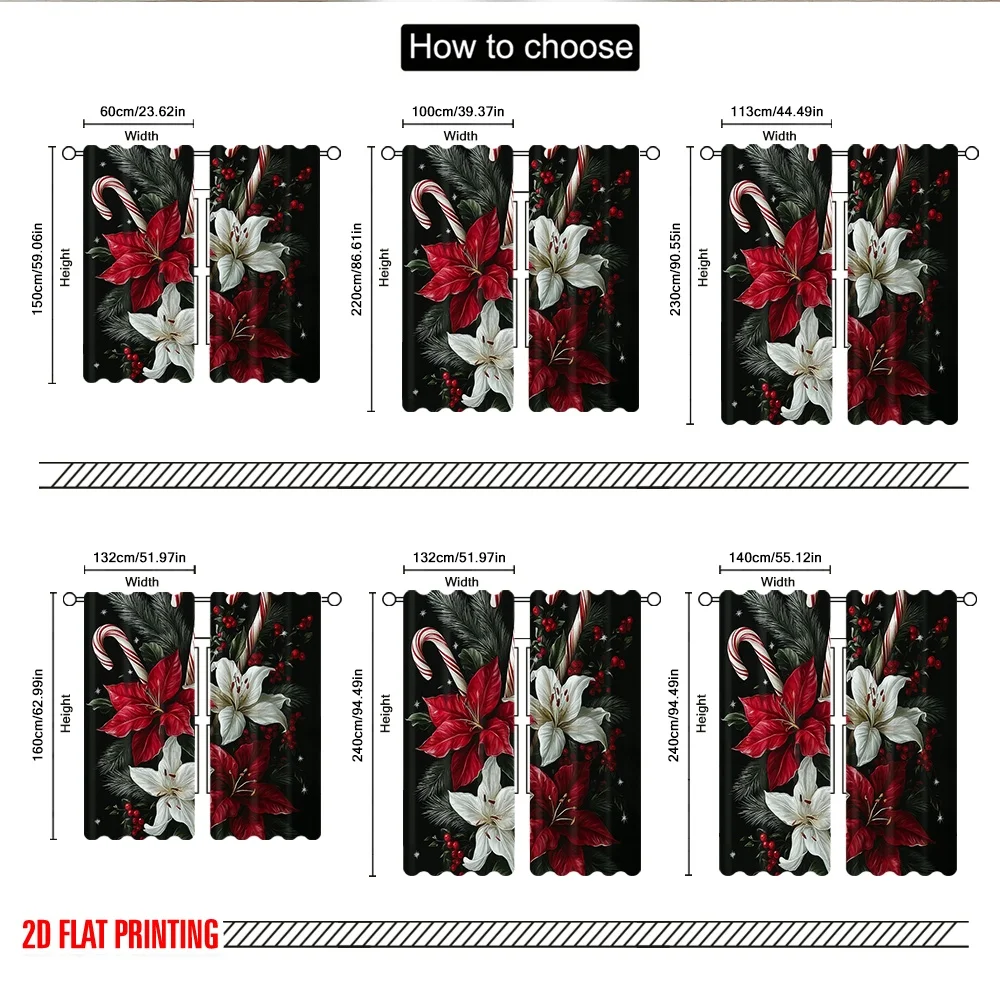 2 قطعة طباعة مسطحة ثنائية الأبعاد ستائر عيد الميلاد العصرية إبر عيد الميلاد الصنوبر ألياف البوليستر المتينة حفلة عائلية للحفلات و