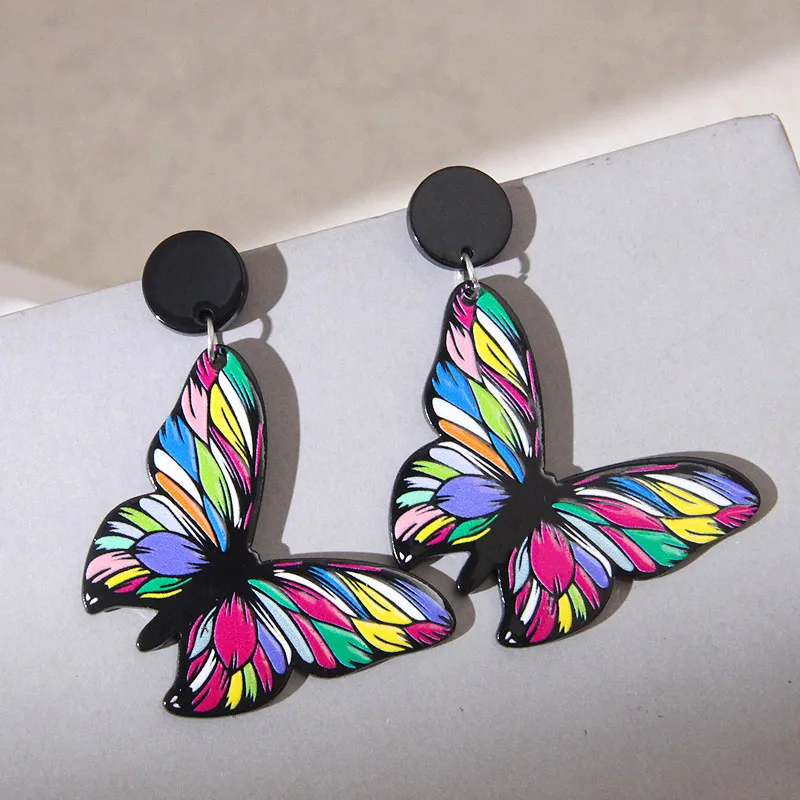 Kymyad Fashion Colorful Butterfly Pendant Earrings For Women Bijoux Handmade Creative Statement Earrings Fashion Jewelry