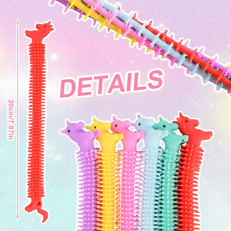 6-24pcs Funny Unicorn Pull Worm Stretch String TPR Rope Kids Birthday Party Favors Gift Children Stress Relief Fidget Toys