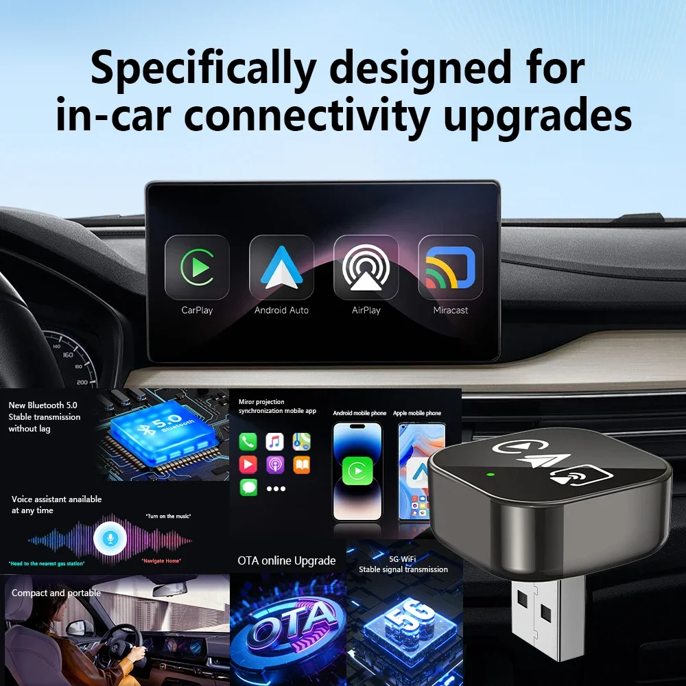 4 in 1 Wireless CarPlay Android Auto Adapter Smart Mini AI Box Mirror Link USB Dongle Plug and Play Auto Connect Car Accessories