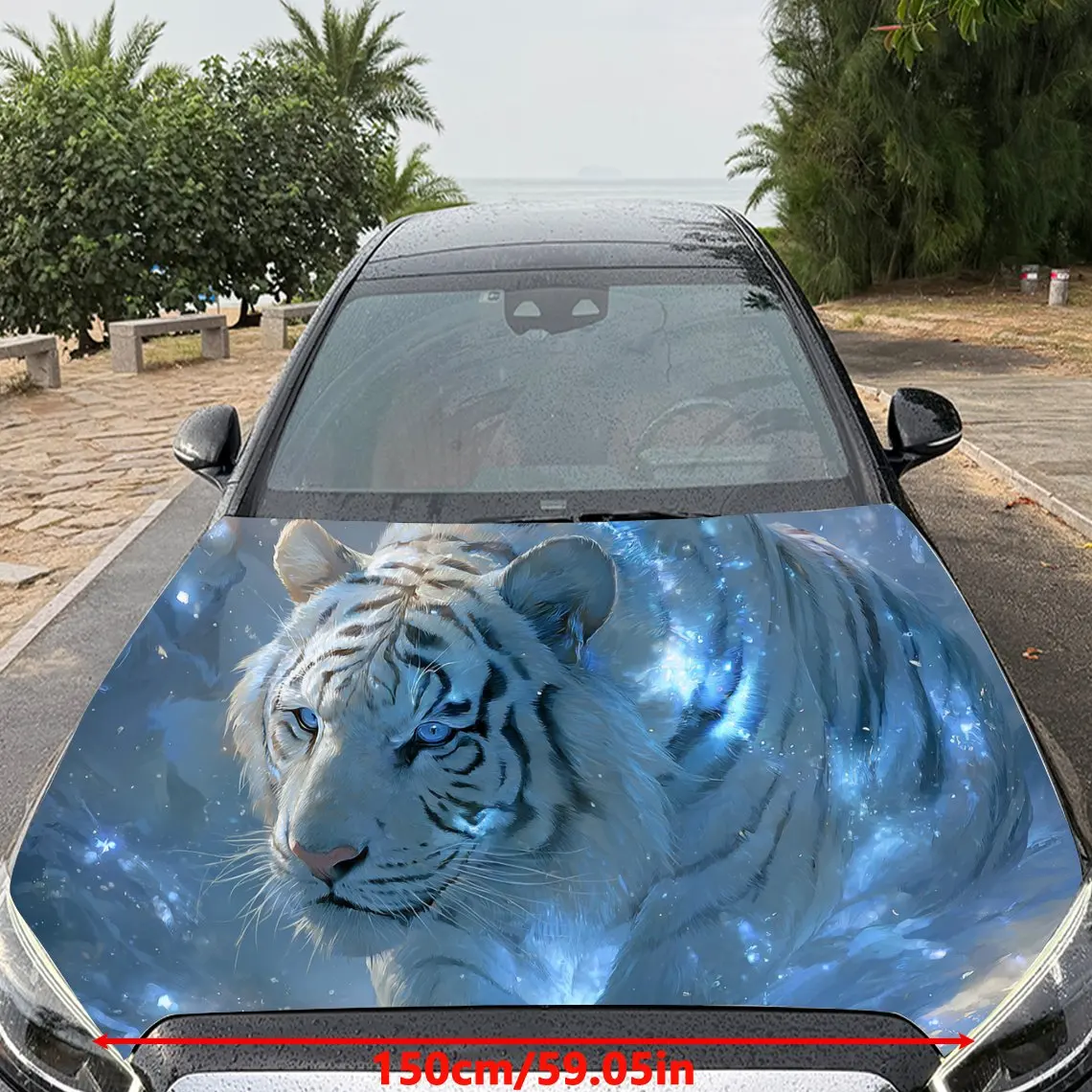 Car Decals A White Tiger Conveying Ethereal Glow And Mesmerizing Detail In A Cool, Illuminated Composition Car Hood Sticker, Wat