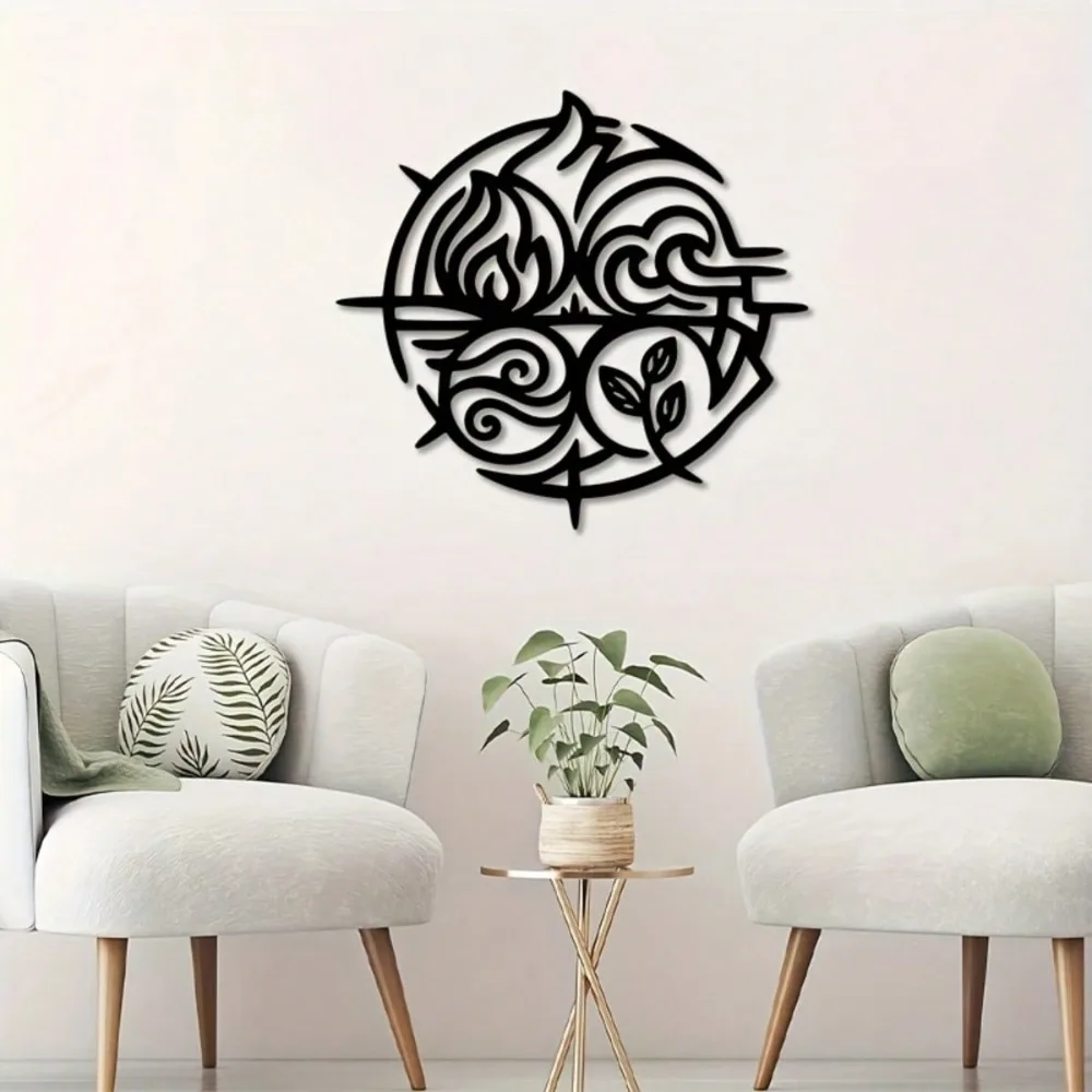 Natural Elemental Symbols Metal Wall Art, Earth Water Fire Air Iron Hanging Decor for Yoga Studio Spa Meditation Room Indoor