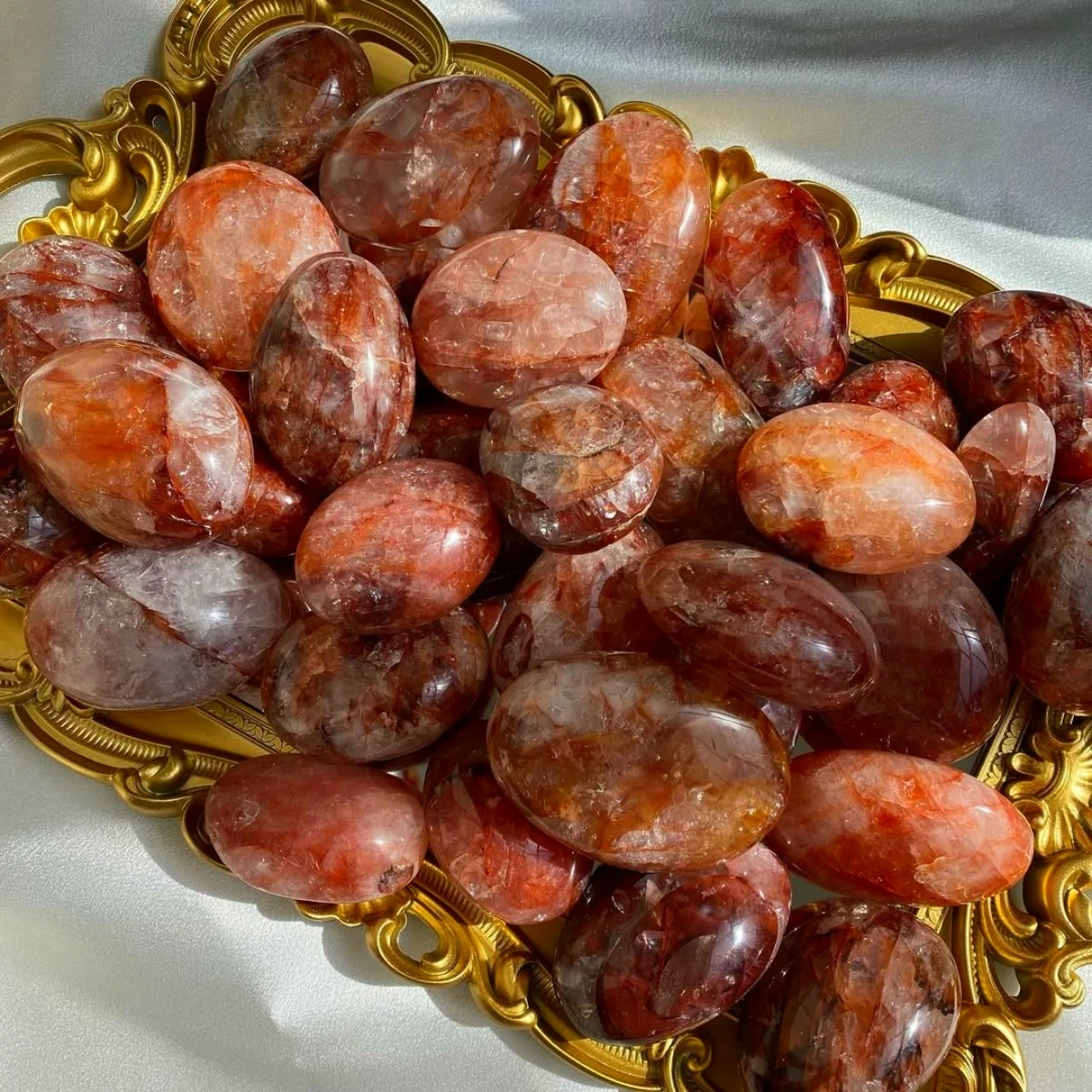 قطعة واحدة من حجر النخيل الكوارتز الناري - حجر القلق الكريستالي الهيماتويدي الأحمر، مثالي للمجوهرات والديكور المنزلي، هدية مثالية للعطلات #4