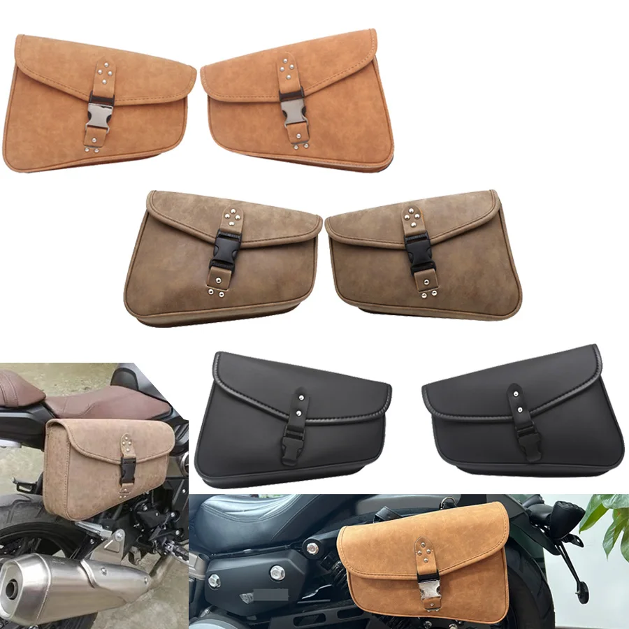 Motorcycle Faux Leather Tool Luggage Side Saddlebag Saddle Bag For Harley Sportster Bobber Honda Yamaha Universal