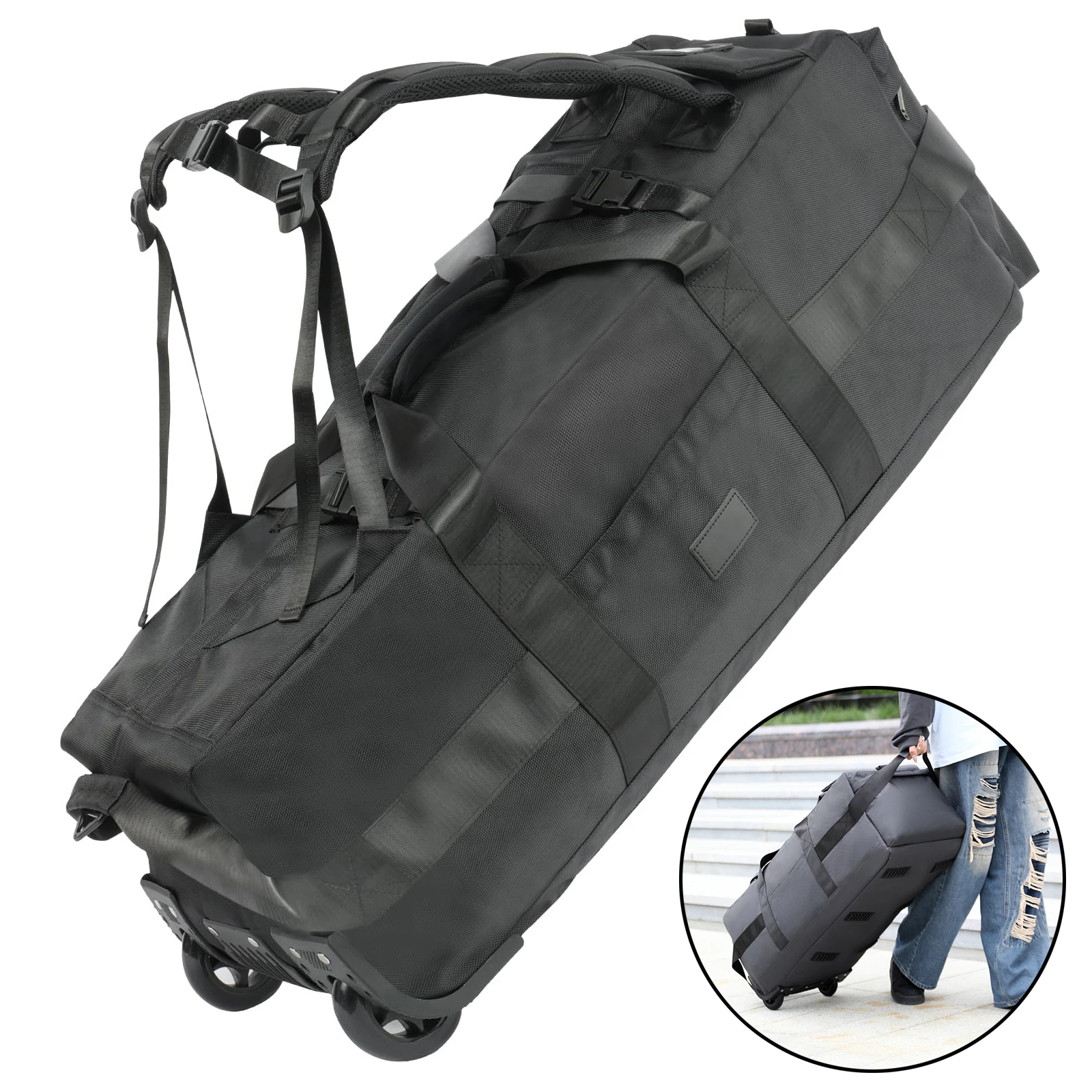 80L Rolling Duffle Bag with Wheels 31" Heavy-Duty Foldable Travel Duffel Bag Water-Resistant Wheeled Luggage with Shoulder Strap