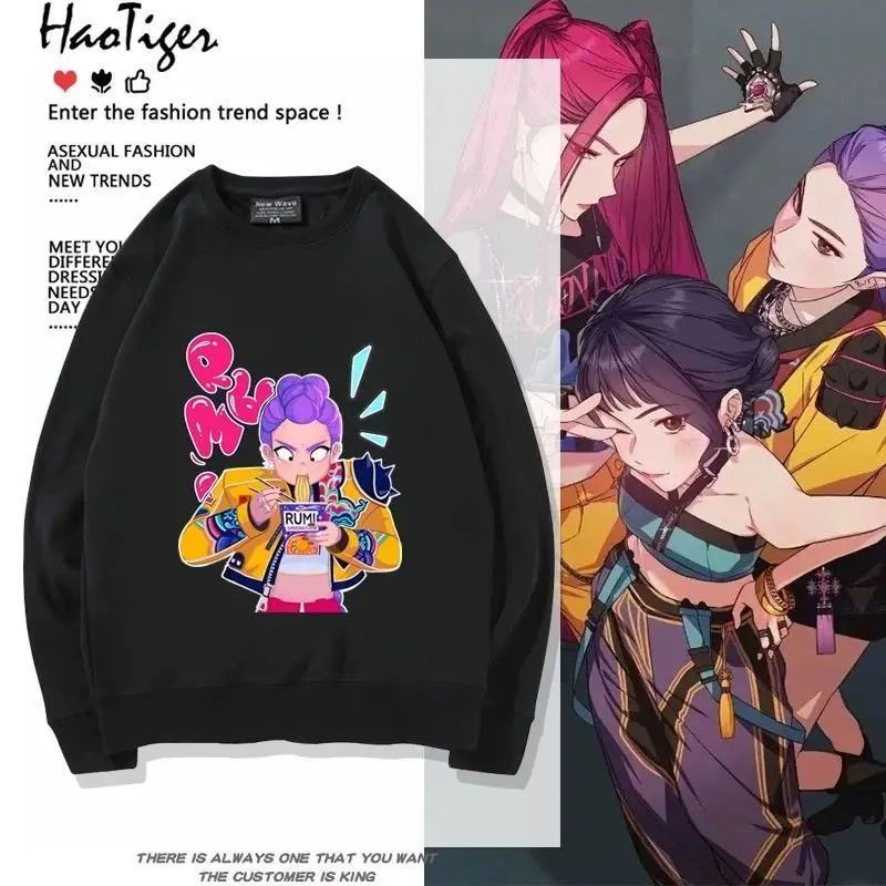 

K-Pop Demon Hunters анимированные товары с героями мультфильмов, милая толстовка с круглым вырезом, креативные топы унисекс для пар, осенние и зимние топы, подарок