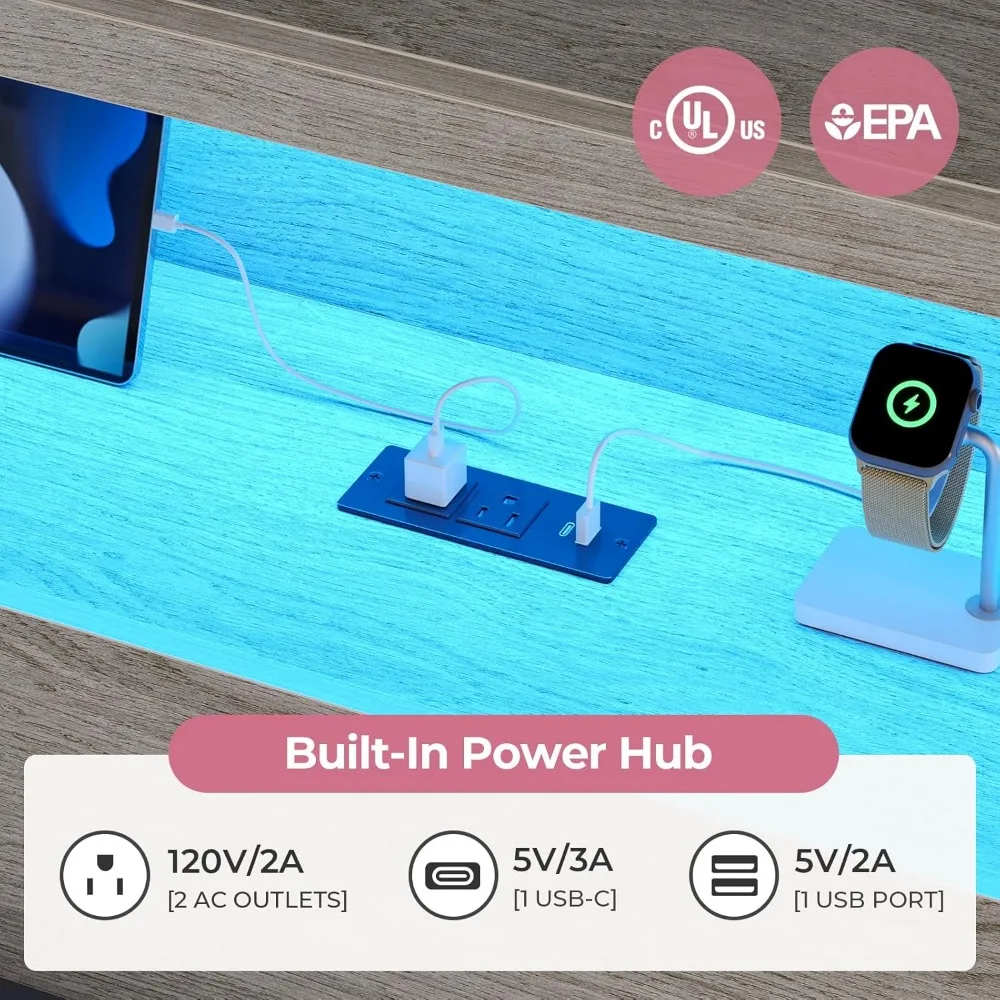 Полноразмерный угловой каркас кровати с местом для хранения книжного шкафа, RGB-подсветкой, зарядной станцией, металлической кушеткой, 3 ящиками и 2 открытыми полками