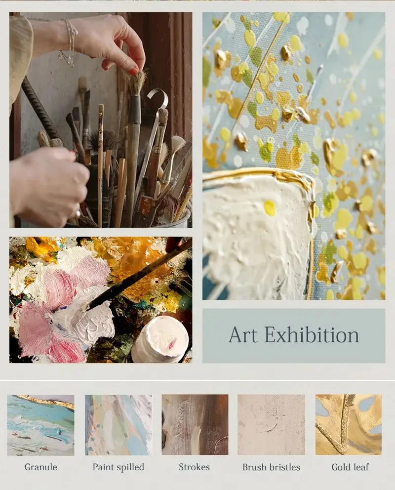 Hand-Painted Modern Pastel Abstract Soft Floral Oil Painting Unframe Botanical Texture Canvas Oil Artworks for Living Room Decor